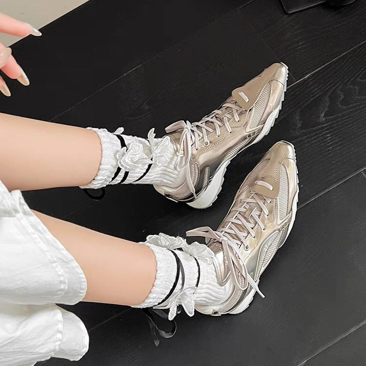 Tongue Thick Bottom Height Increasing Leisure Show Leg Detail Training Shoes - Modefluss