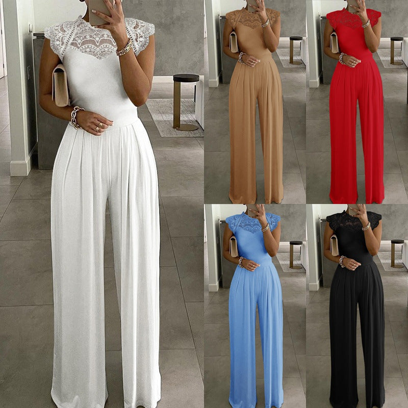 Women's Solid Color Loose Casual Lace Jumpsuit - Modefluss