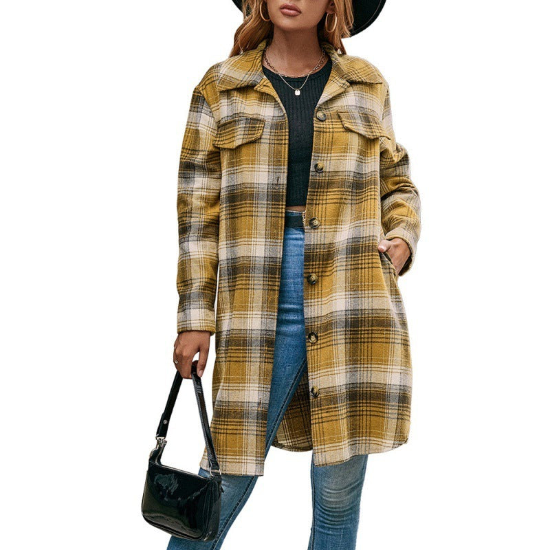 Einreiher Plaid Shirt Revers Mid-länge - Modefluss