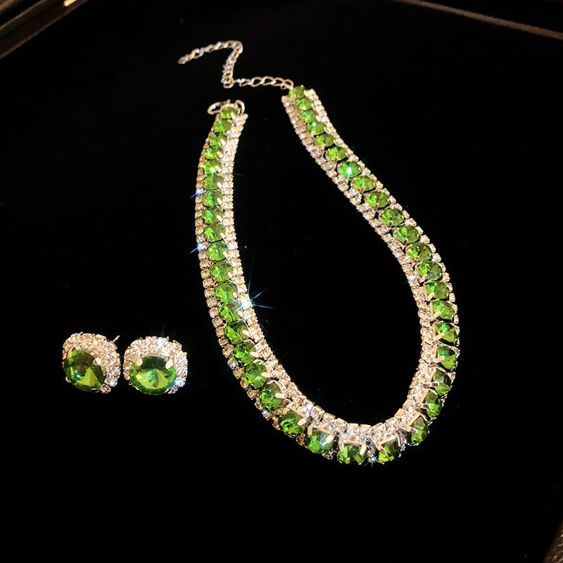 Diamond-embedded Square Earrings Necklace Special Interest Light Luxury Elegant High-grade Clavicle Chain - Modefluss