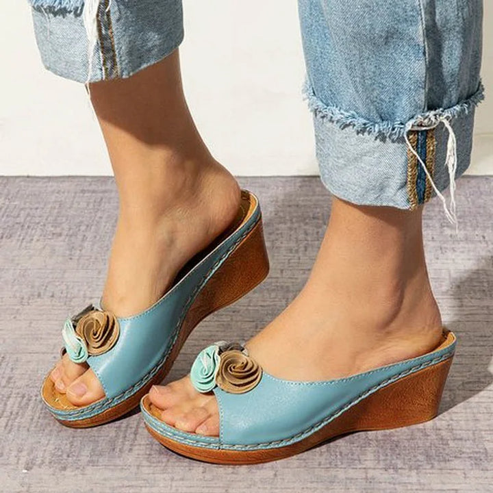Milano - Sandale ergonomique avec des fleurs en cuir végétalien