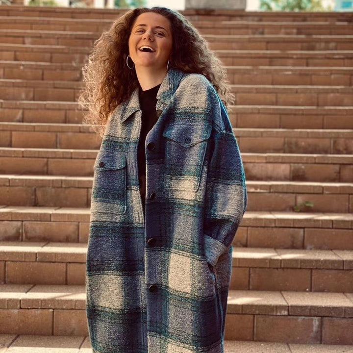 Lose Plaid Profil Wolle Mantel Mid-länge Frauen - Modefluss