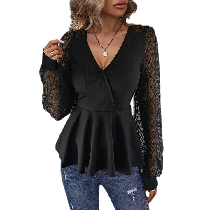 Mesh Sleeve Stitching Pleated Shirt - Modefluss
