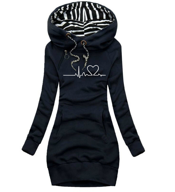 Damen Hoodie Pullover mit Herzmuster – Langer Sweatshirt-Top - Modefluss
