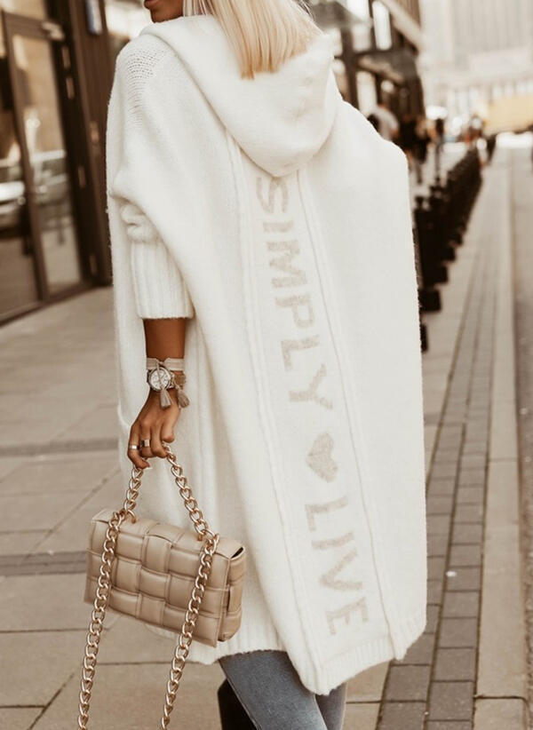 Hooded Loose Knit Mid-length Cardigan Jacket - Modefluss