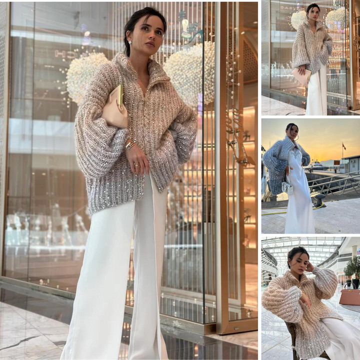 Sophie™ - Eleganter glitzernder Seiden-Cardigan - Modefluss