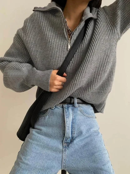Luisa™ - Stylischer Lockerer Pullover mit Lockerem Reißverschluss