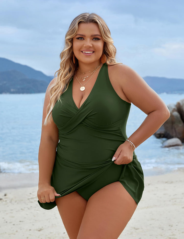 Womens Plus Size Swimsuits One Piece Tummy Control Swim Skirt Bathing Suits