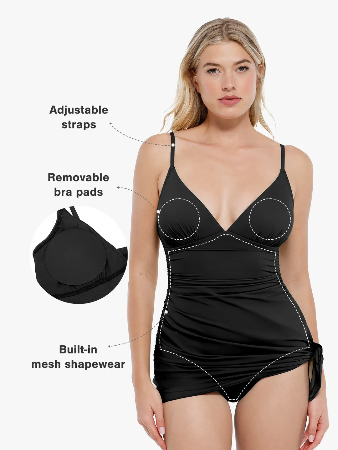 Maillot de bain une pièce convertible froncé Shapewear