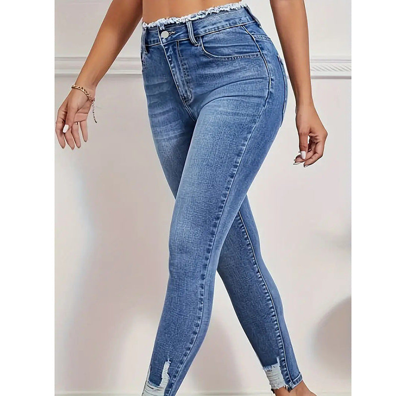 Dünne Jeans hose mit hoher Taille für Damen - Modefluss