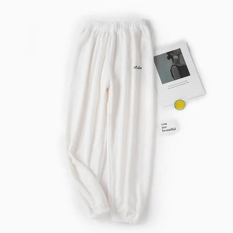 Autumn Women Solid Warm 2 Piece Sets Thicken Velvet Ribbed Fleece Set Pullover And Pants Women Casual Pajama Sets 2024 - Modefluss