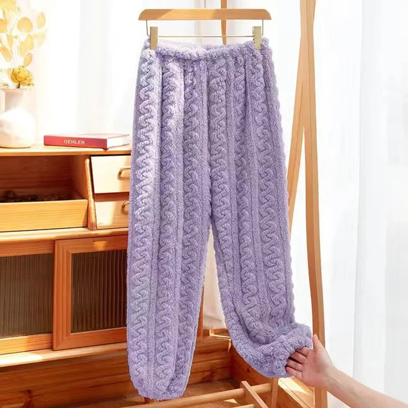 Autumn Women Solid Warm 2 Piece Sets Thicken Velvet Ribbed Fleece Set Pullover And Pants Women Casual Pajama Sets 2024 - Modefluss