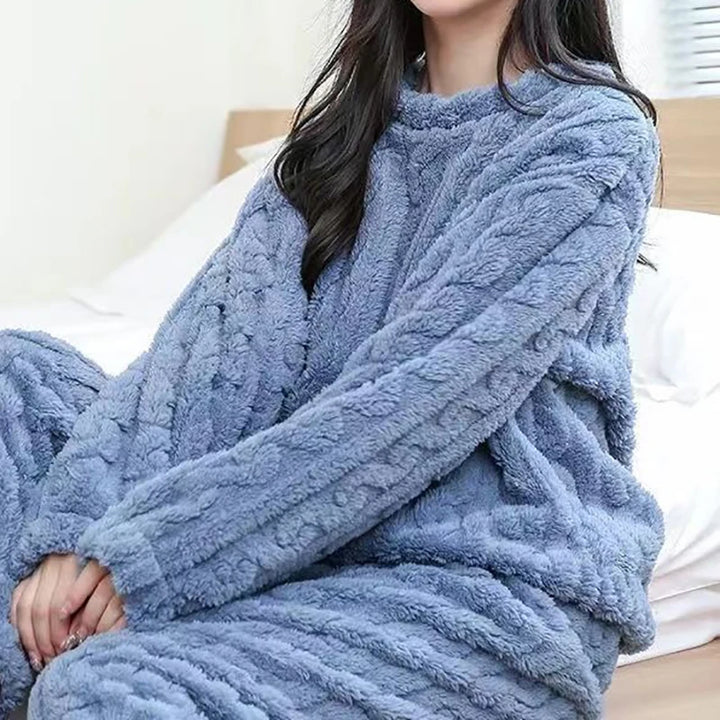Autumn Women Solid Warm 2 Piece Sets Thicken Velvet Ribbed Fleece Set Pullover And Pants Women Casual Pajama Sets 2024 - Modefluss