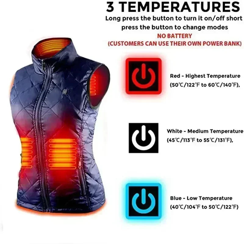 Women 9-zone Dual Switch Heating Vest Autumn and Winter Cotton Vest USB Infrared Electric Heating Suit Flexible Thermal Vest - Modefluss