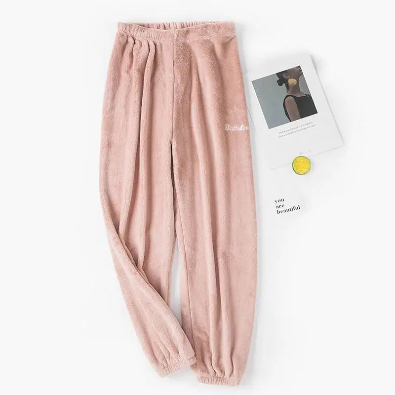 Autumn Women Solid Warm 2 Piece Sets Thicken Velvet Ribbed Fleece Set Pullover And Pants Women Casual Pajama Sets 2024 - Modefluss