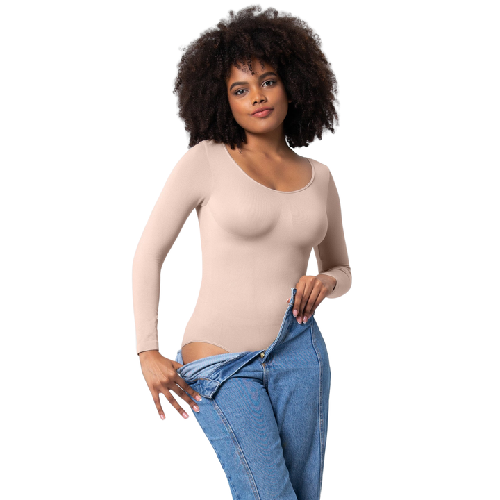 Damen-Jumpsuit Unterziehshirt Langarm Korsett Einteiler Korsett