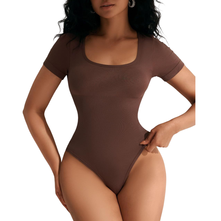 Europäischer und amerikanischer Quadratischer Hals-Korsett eng anliegender nahtloser Kurzarm-T-Rücken