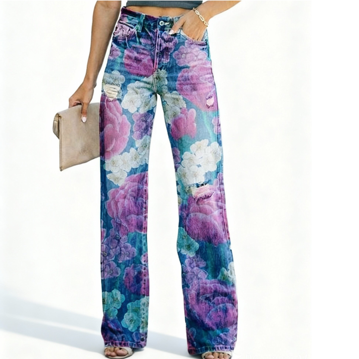 Damen-Jeans mit diagonaler Stoff bedruckt