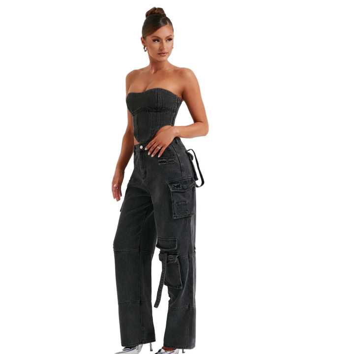 Drei dimensionale Taschen-Stitching-Jeans im amerikanischen Stil mit niedriger Taille