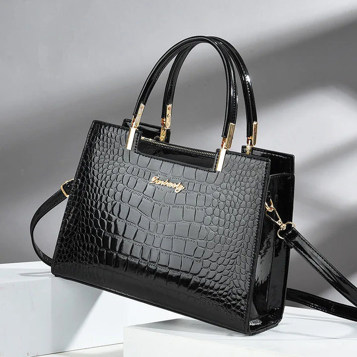 Hanna™ - Handtasche aus glänzendem Leder mit Krokodilmuster