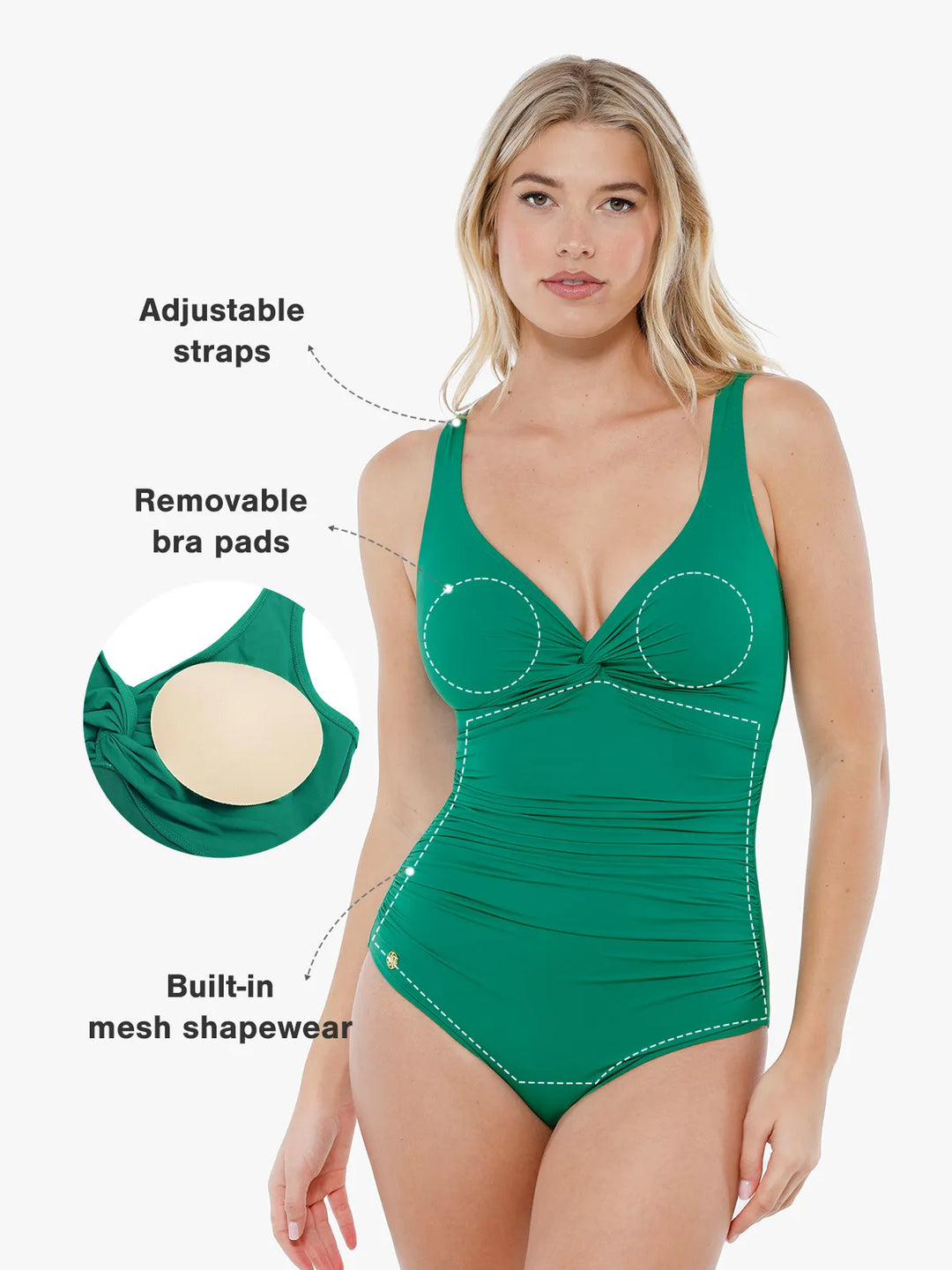 Maillot de bain sculptant à fronces et torsadé sur le devant