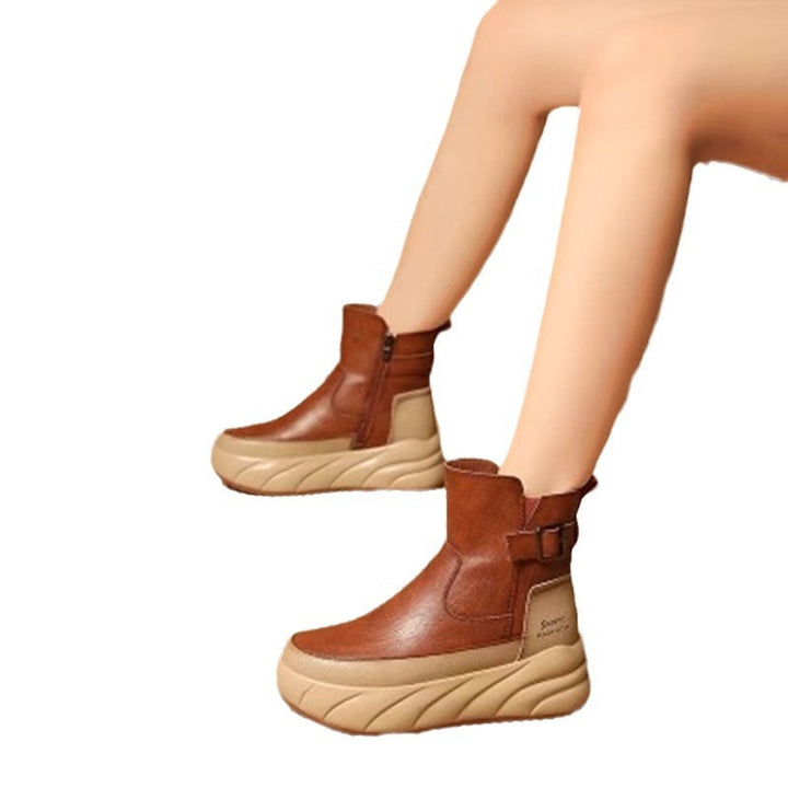 Fleece-lined Platform Muffin Platform Motorcycle Boots Casual Women's Shoes - Modefluss