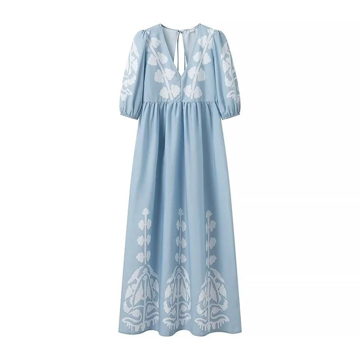 Printed Backless Lace-up Dress - Modefluss
