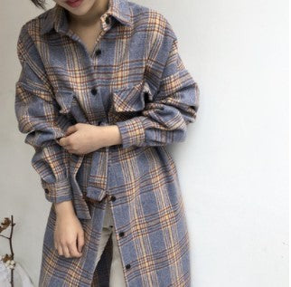 Damen Lässige Mode Lange Karo Jacke - Modefluss
