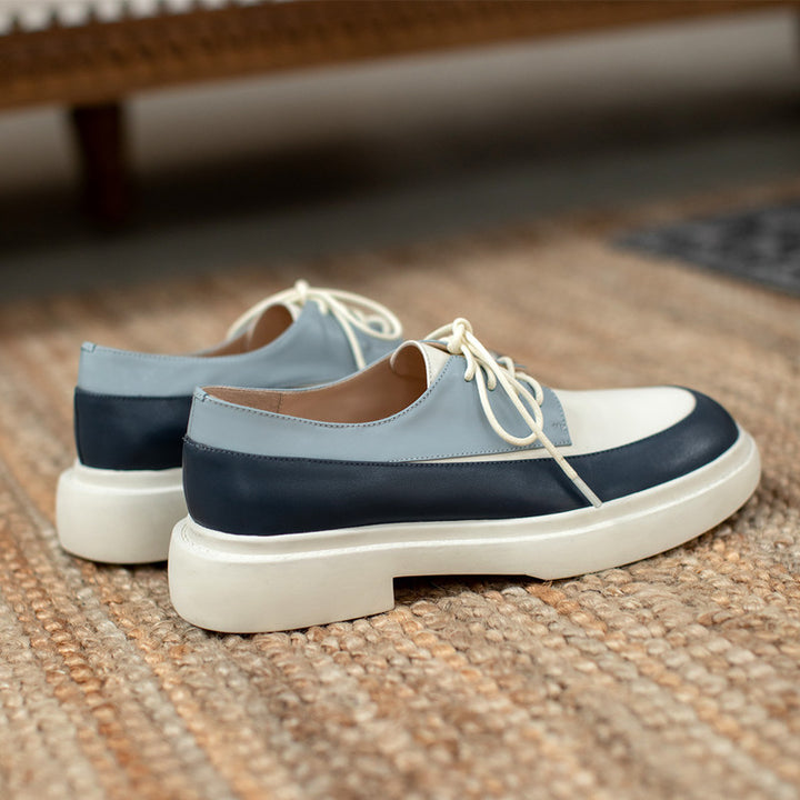 Genuine Leather Platform Lace Up White Loafers - Modefluss