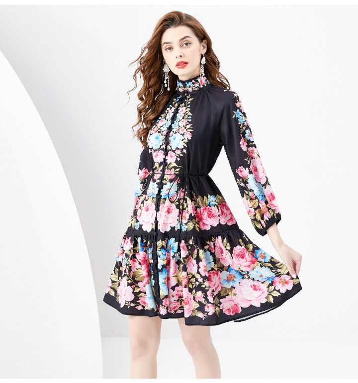 French Retro Printed Formal Dress - Modefluss