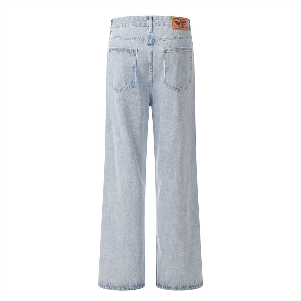 Wash Light Color Denim Straight-leg Pants Casual Loose Trousers - Modefluss