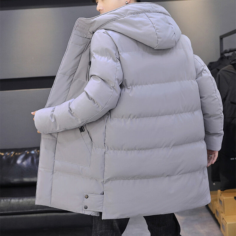 Langer Kapuzenmantel für Herren – Winterjacke, Warm, Winddicht, Mode, Einfarbig, Outdoor - Modefluss