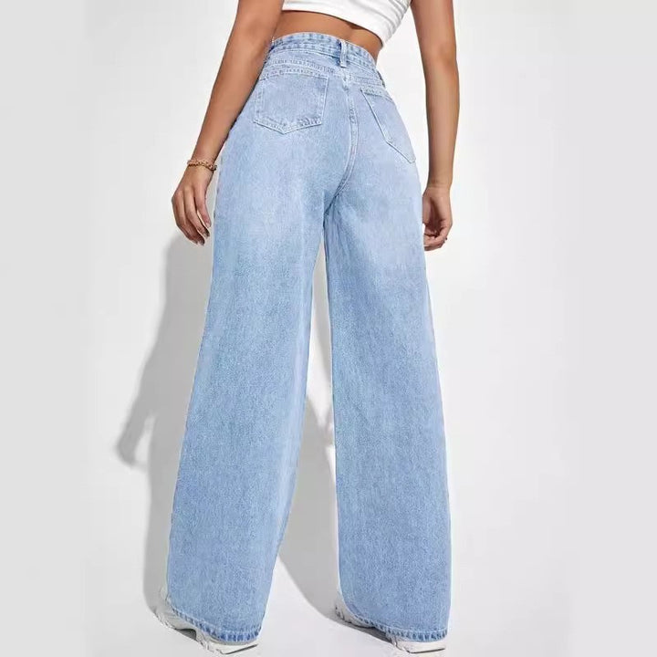 Europäische und amerikanische Damen Jeans mit hoher Taille schlank gerade - Modefluss