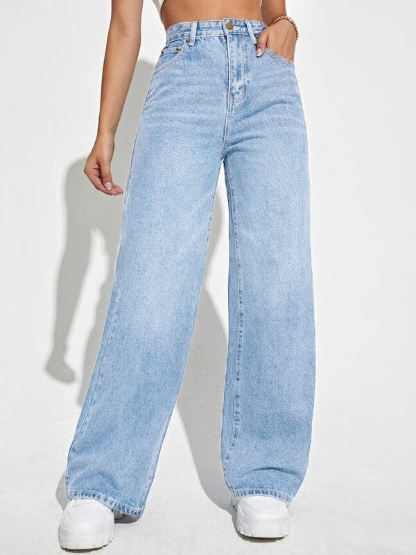 Europäische und amerikanische Damen Jeans mit hoher Taille schlank gerade - Modefluss