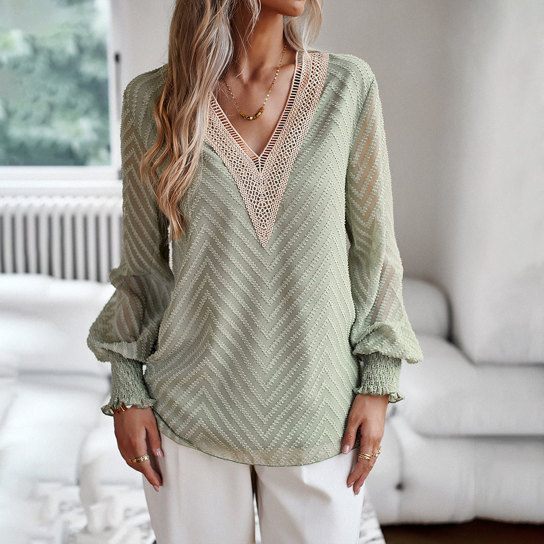 European And American V-neck Long Sleeve Shirt Women - Modefluss