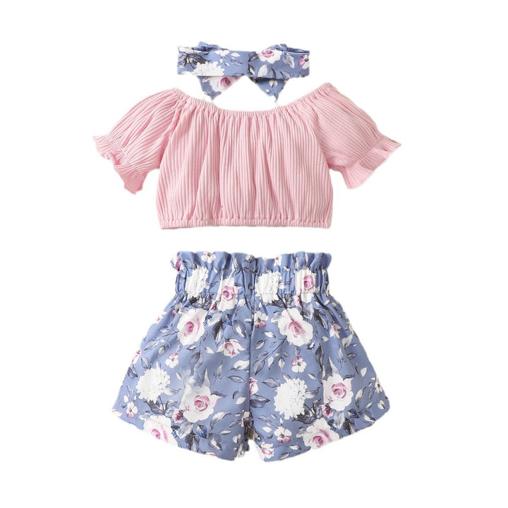 Baby Cute Printed Shorts Suit Short Sleeve T-shirt Pants Headscarf Three-piece Set - Modefluss