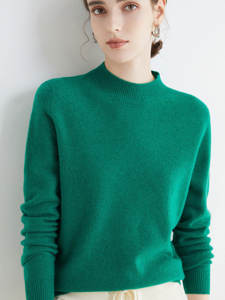 Half High Collar Pure Wool Women's Long Sleeved Knitted Base Sweater - Modefluss