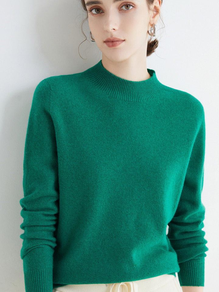 Half High Collar Pure Wool Women's Long Sleeved Knitted Base Sweater - Modefluss