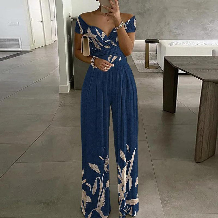 European And American Fashion Off-shoulder Printed Temperament Commute Casual High Waist Jumpsuit Women - Modefluss