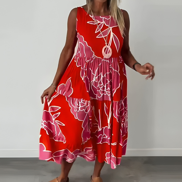 Lockeres, bequemes langes Kleid mit Blumendruck
