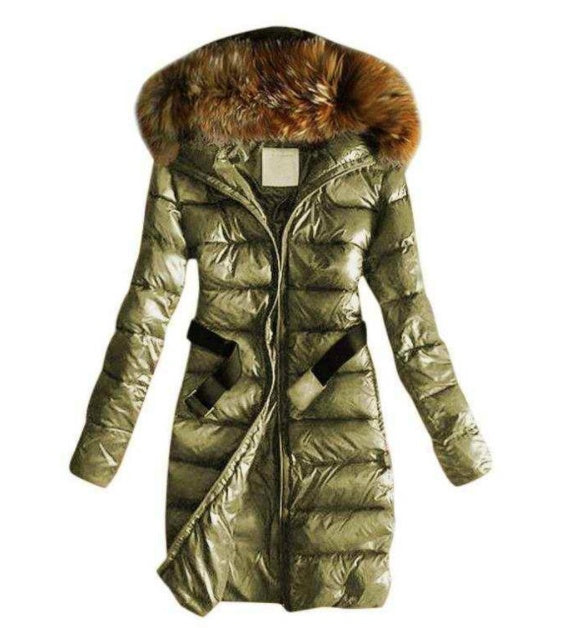 Long Quilted Jacket With Fur Collar And Raccoon Fur - Modefluss