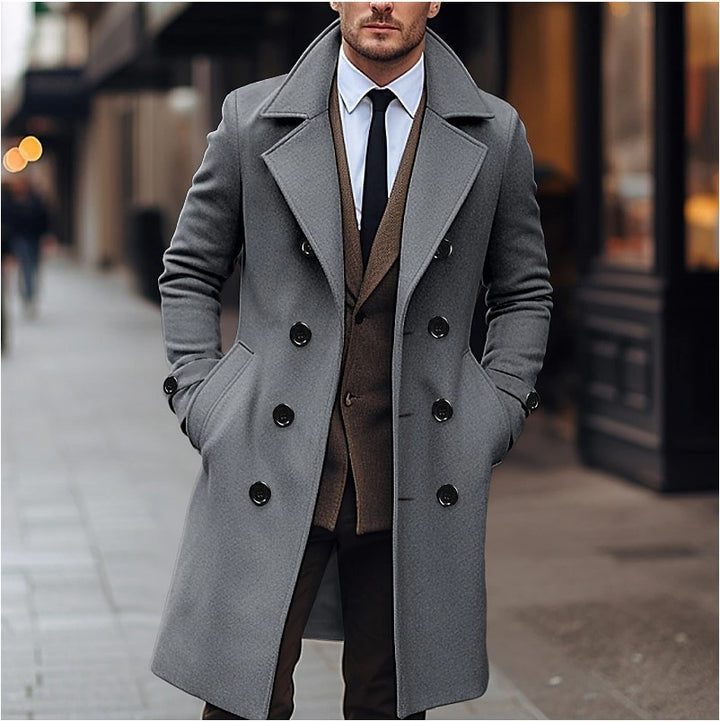 Fall Winter Men Woolen Coat Double Breasted Long - Modefluss