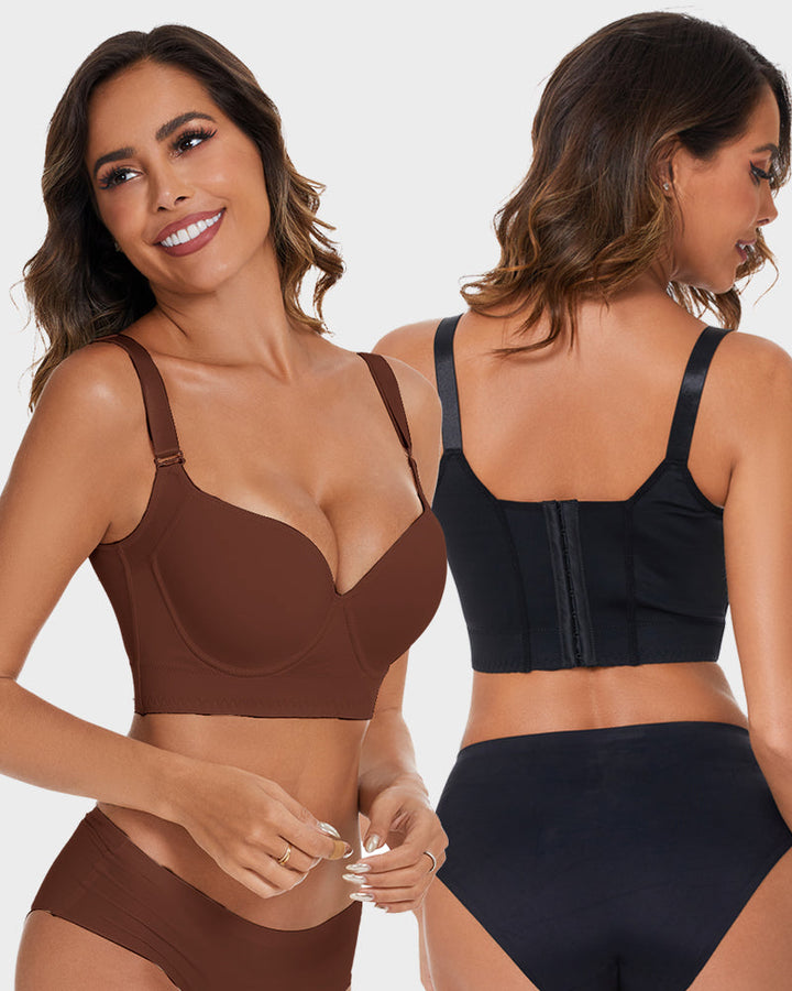 Back Smoothing Push-Up Bra For Women 3 Pcs Black+Brown+Beige