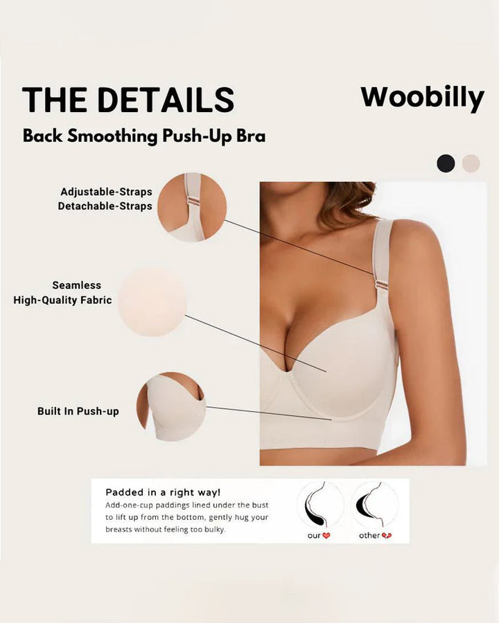 Back Smoothing Push-Up Bra for Women 3 Pcs Black+Black+Beige