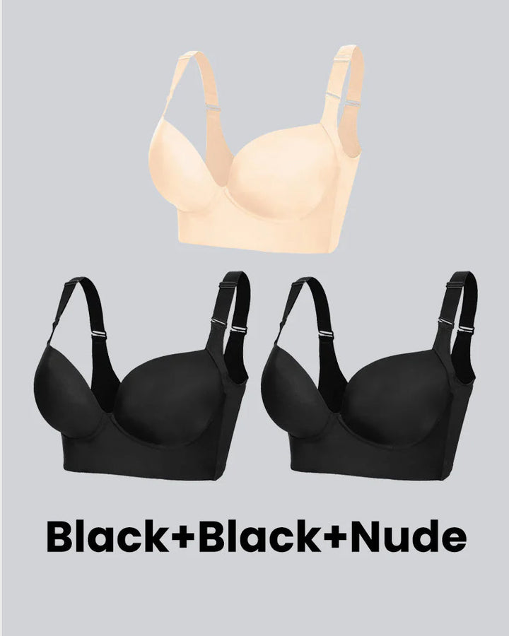 Back Smoothing Push-Up Bra for Women 3 Pcs Black+Black+Beige
