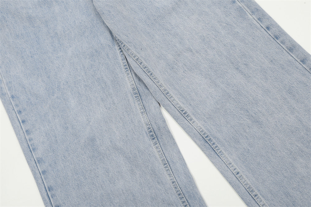 Wash Light Color Denim Straight-leg Pants Casual Loose Trousers - Modefluss