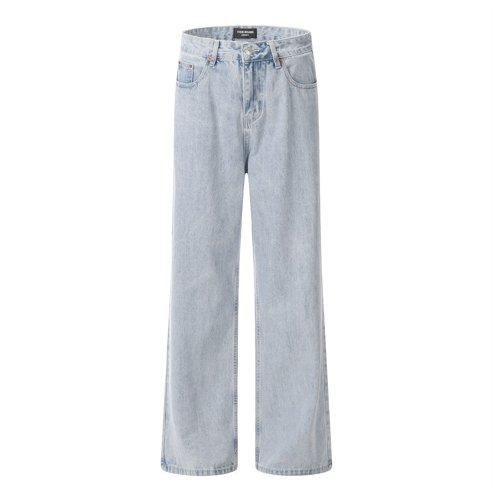 Wash Light Color Denim Straight-leg Pants Casual Loose Trousers - Modefluss