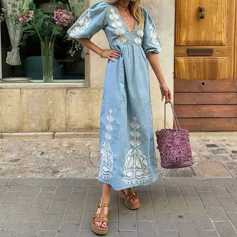 Printed Backless Lace-up Dress - Modefluss