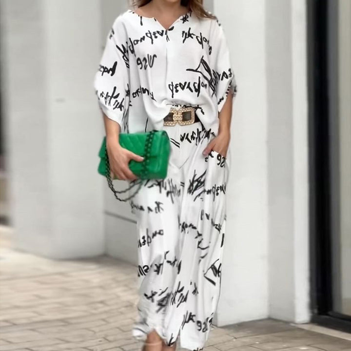 Women's Letter Printed Trousers Suit - Modefluss