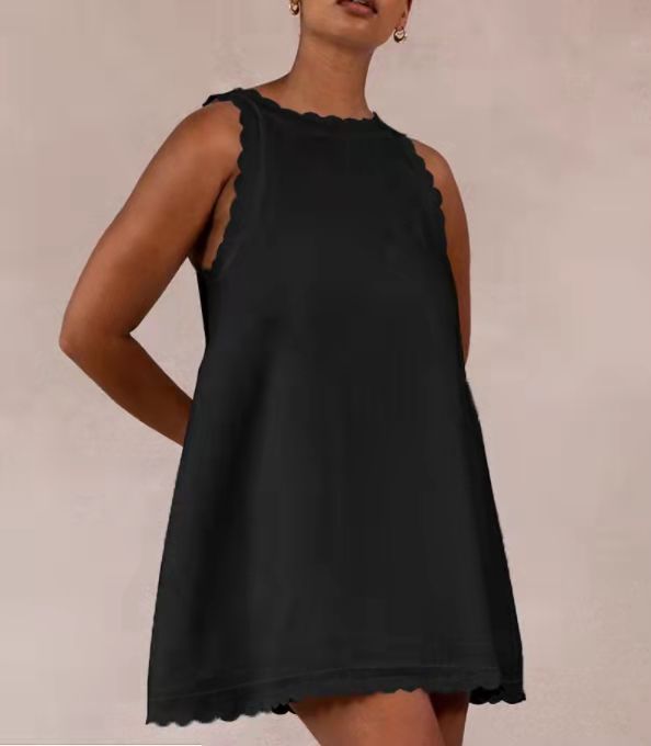 Cotton Hemp Solid Color Embroidered Ruffled Women's Dress - Modefluss